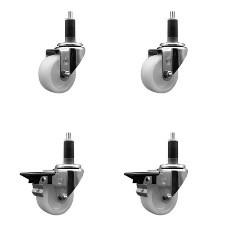 Service Caster 3'' Nylon Wheel Swivel 1-1/8'' Expanding Stem Caster Set 2 Brakes, 4PK SCC-EX20S314-NYS-2-PLB-2-118